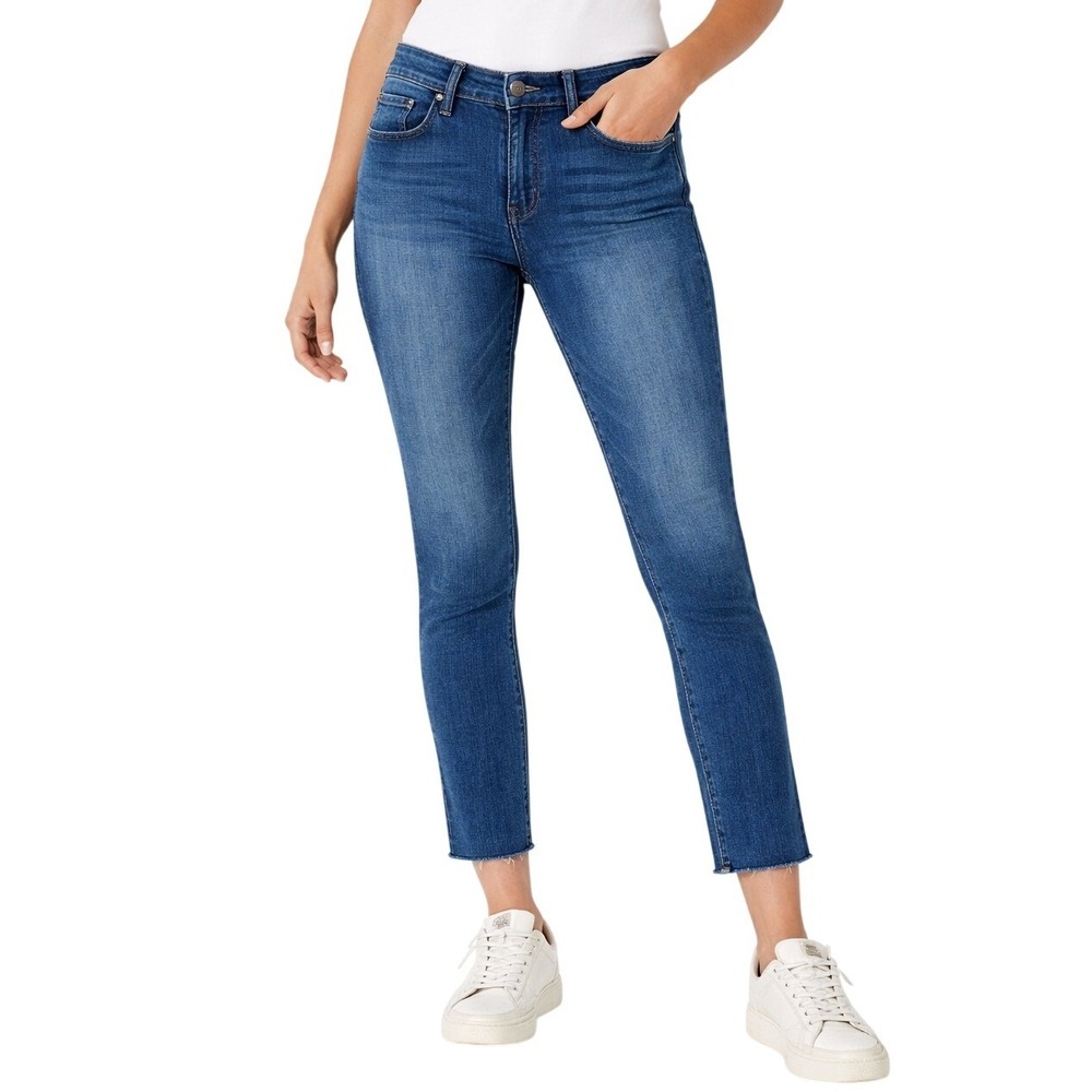 Lucky Brand Ava Crop Skinny Jeans Women 4 Mid Rise Frayed Raw Hem Denim